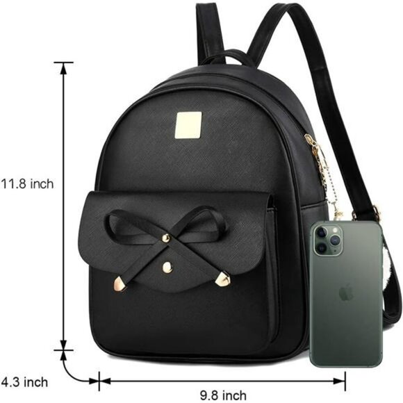 Womens mini leather backpack purse set with bow shoulder bag travel daypack main image 5